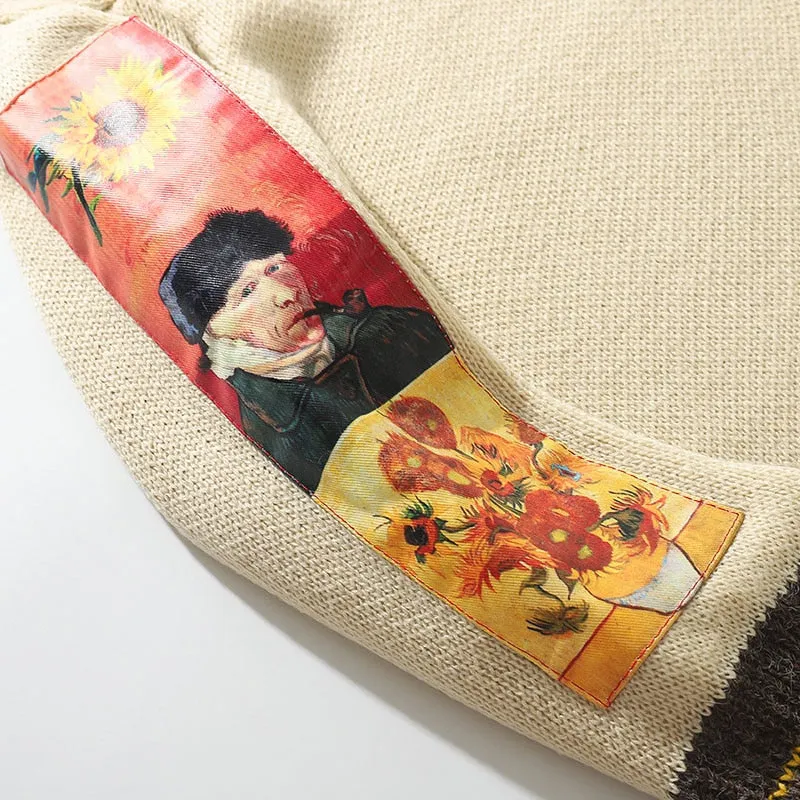 2021 Autumn Cotton Hip Hop Men Sweater Pullover Painting Embroidery Knitted Sweater Vintage Mens