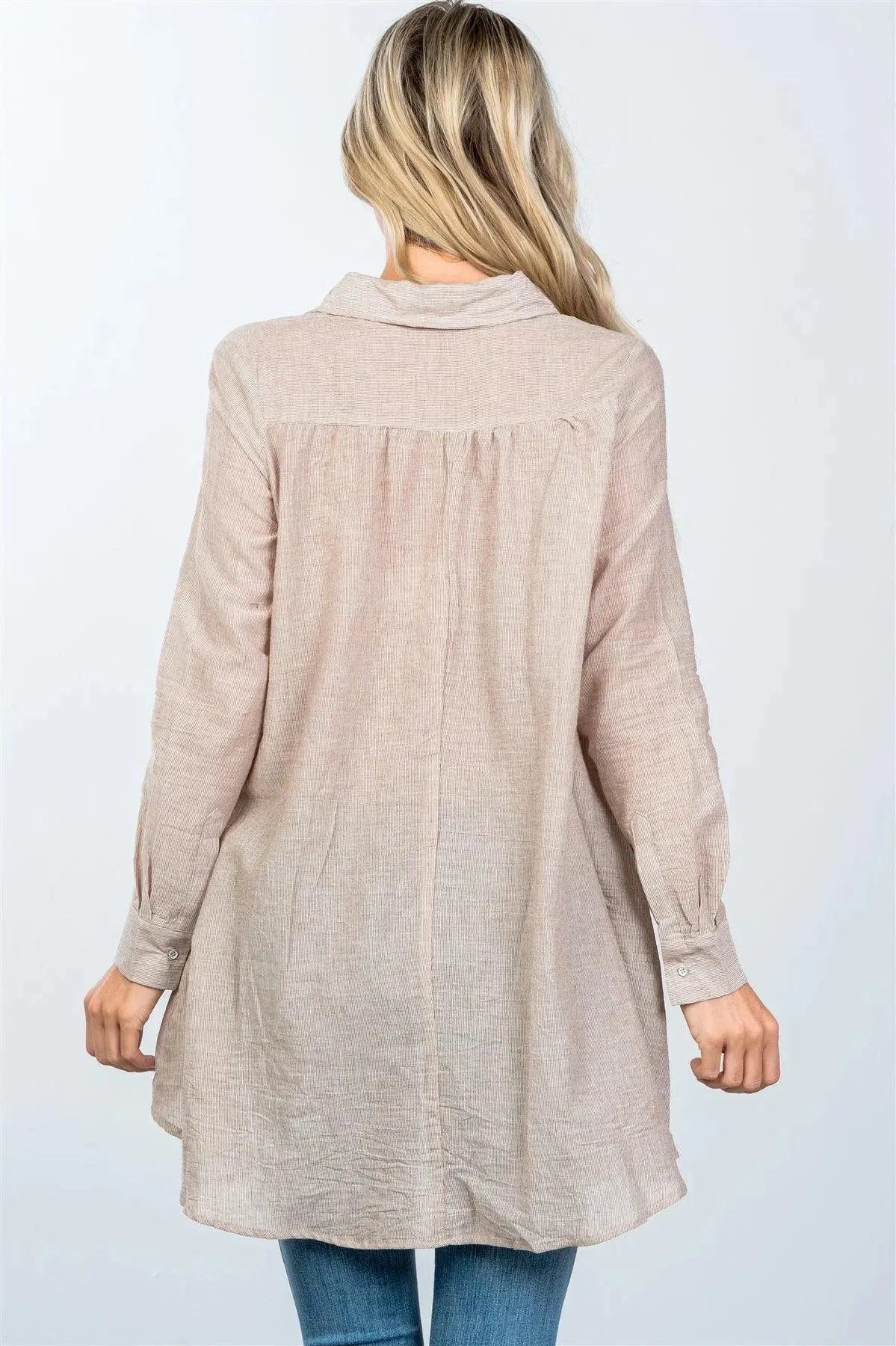 Brown Front Button Up Loose Boho Blouse /2-2-2