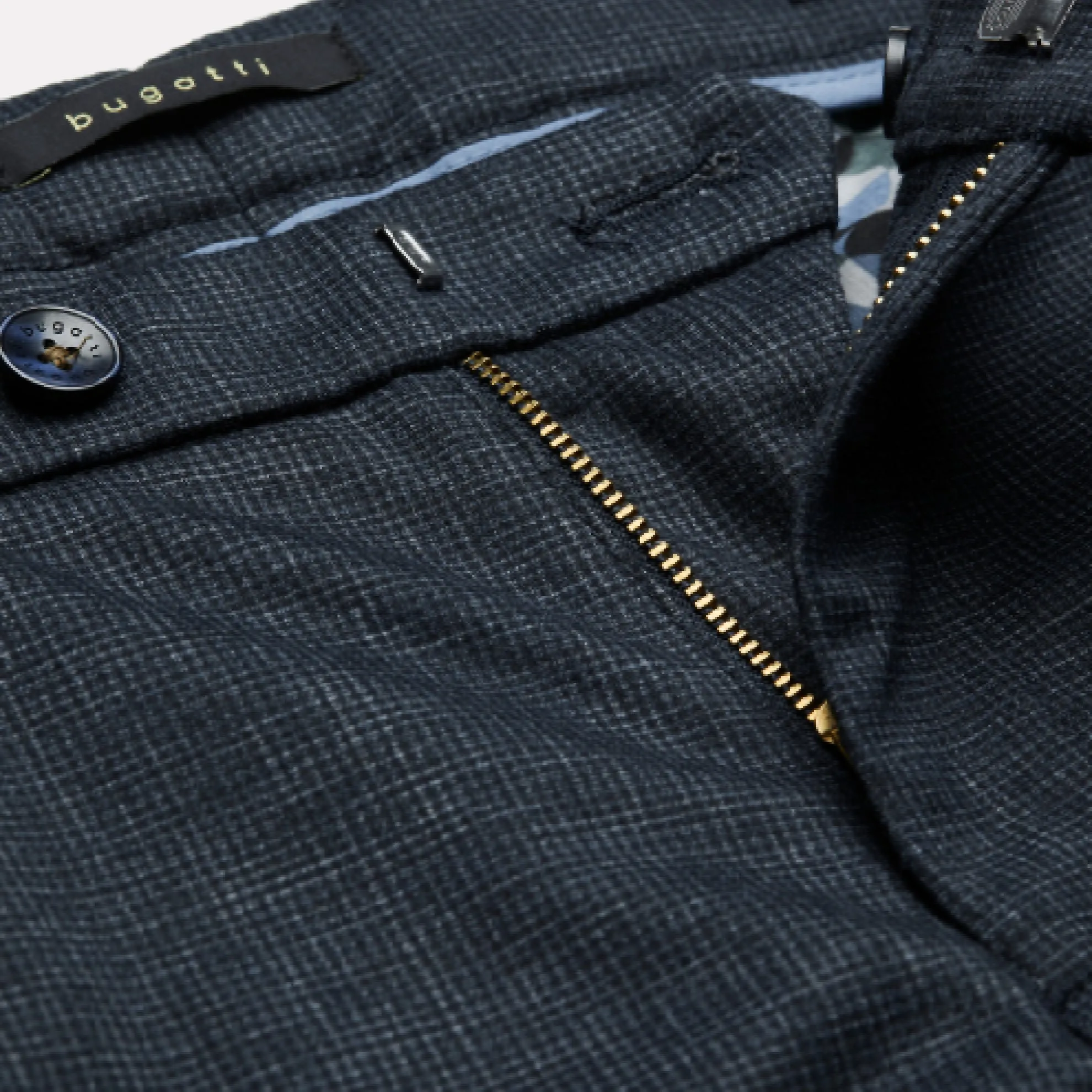 Bugatti "Flex City" Flat Front Stretch Casual Pant / Navy Mini-Houndstooth