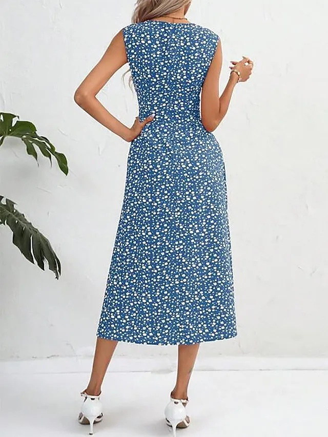 Casual Dress Swing Dress A Line Dress Floral Print Crew Neck Midi Dress Fashion Streetwear Outdoor Date Sleeveless Loose Fit Blue Summer Spring S M L XL XXL for Women