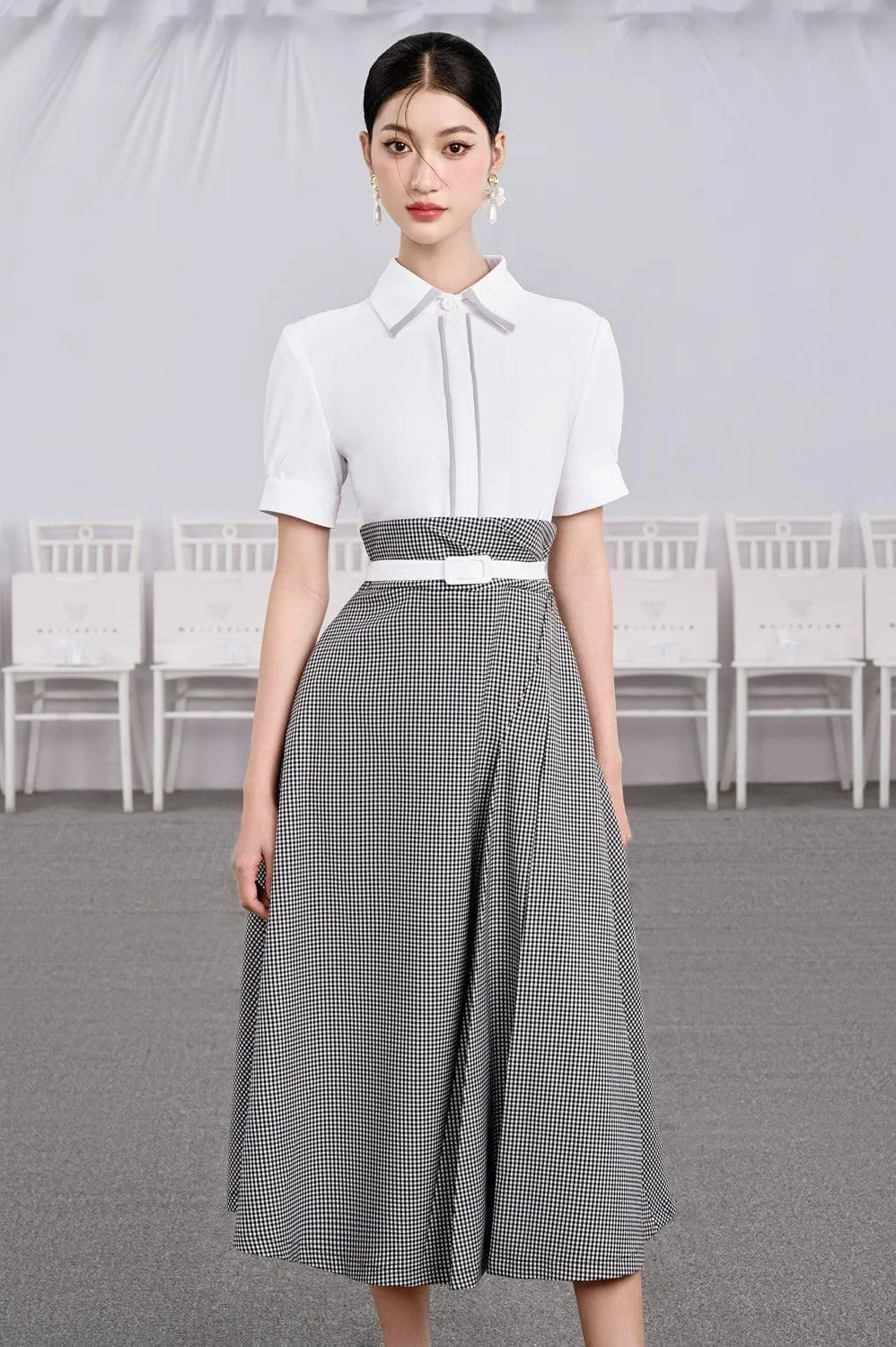 Cup Cake A-line Short Sleeved Cotton Midi Dress