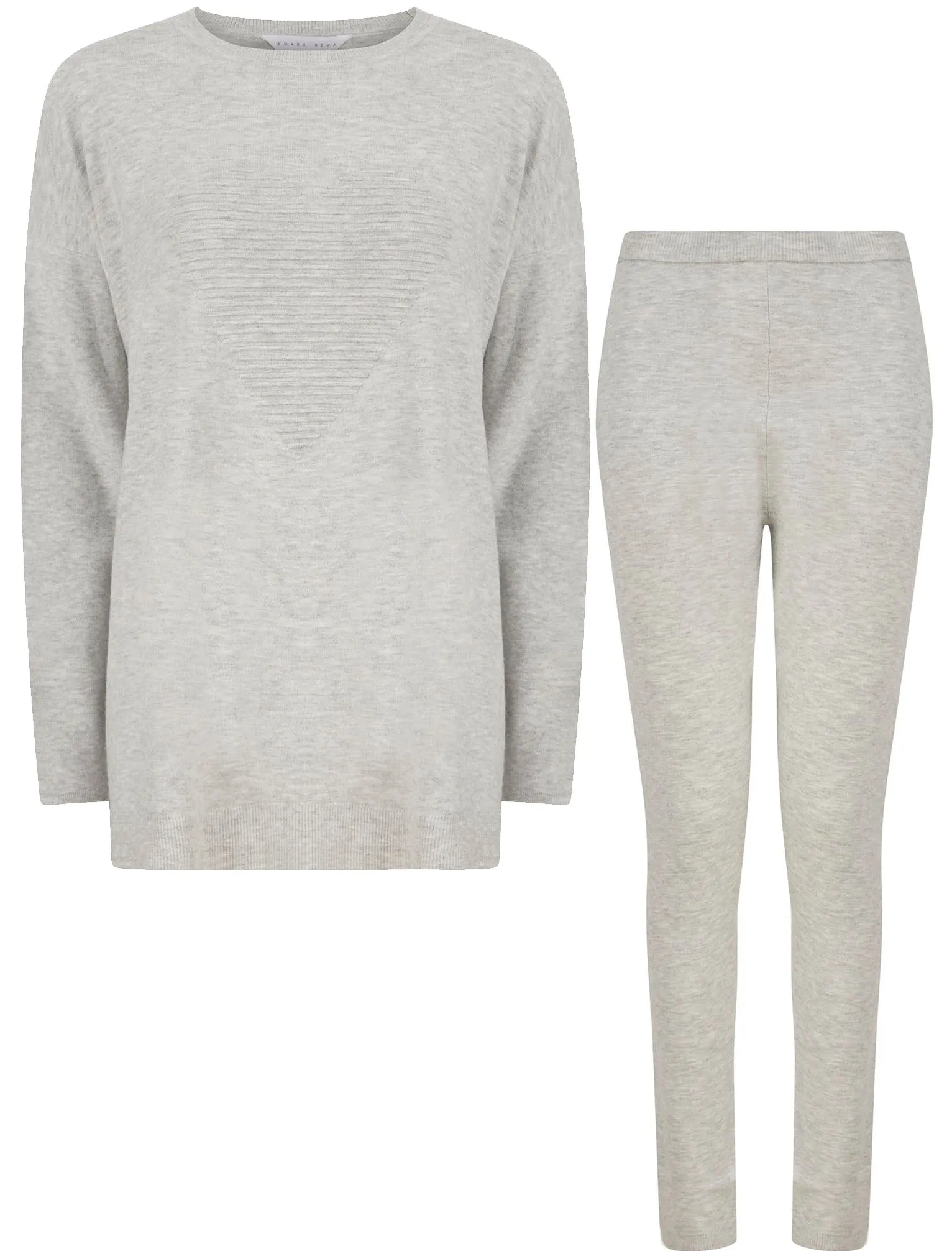 Darcey Love Heart Motif 2 Pc Jersey Knit Top / Pants Lounge Set in Light Silver Marl - Amara Reya