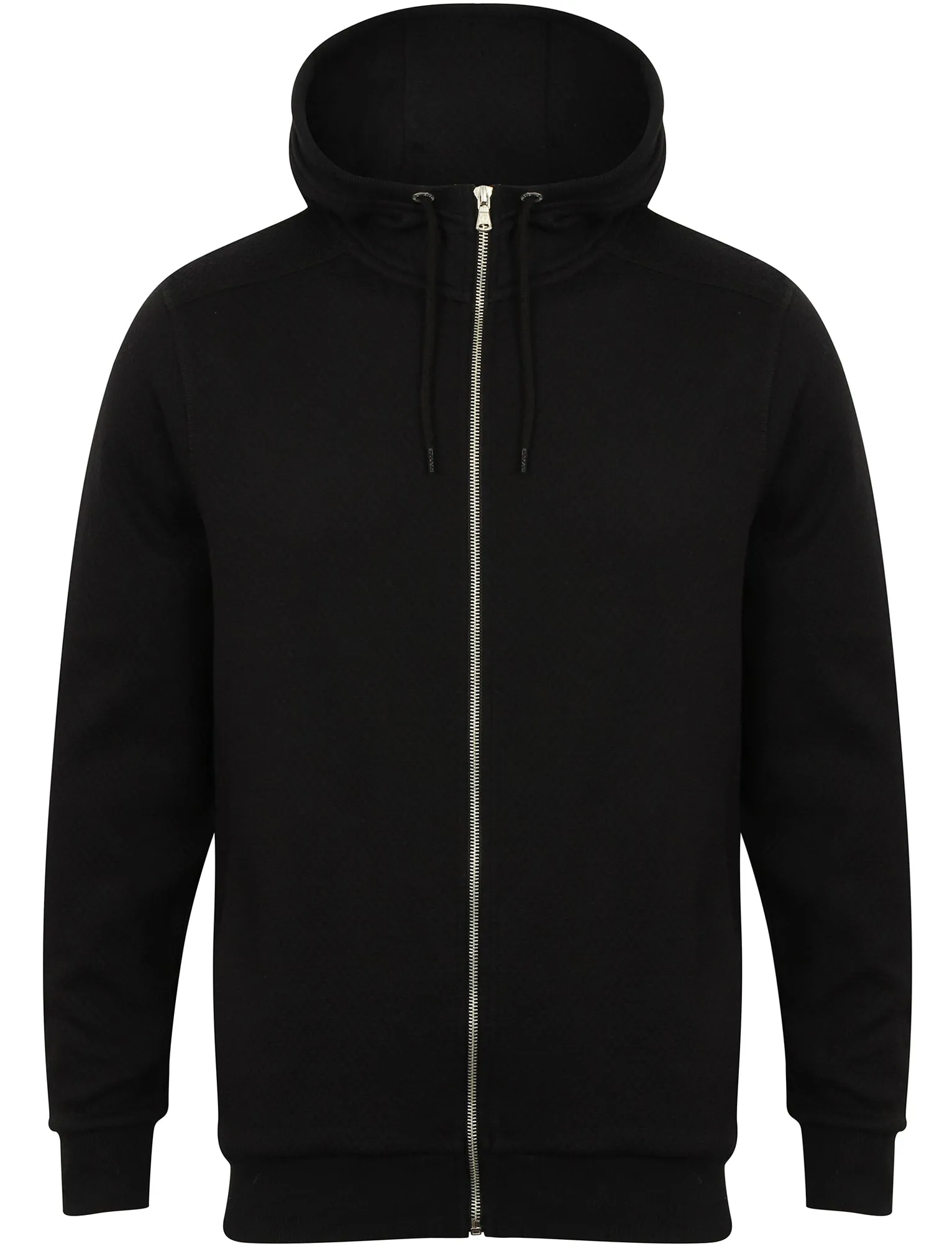 Foreland Textured Fleece Zip Through Hoodie in Black - Dissident