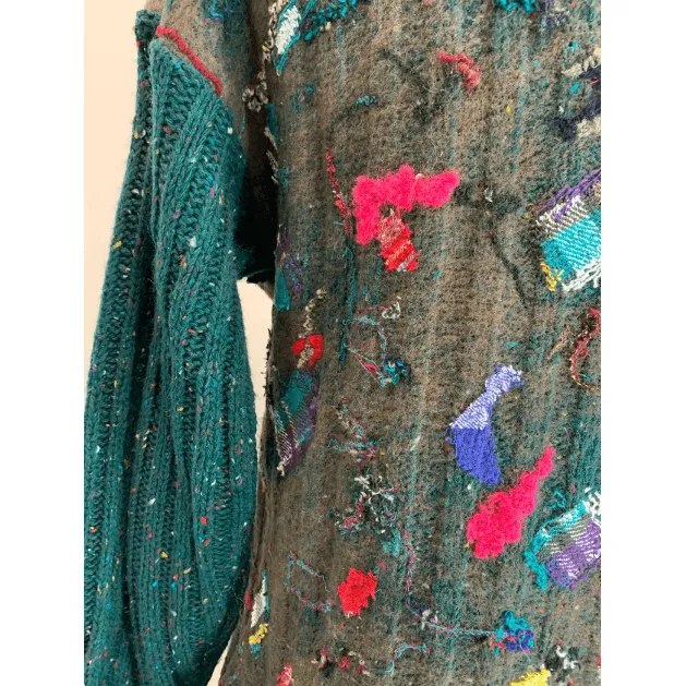 Green and brown wool pullover felted sweater jumper in recycled fabrics