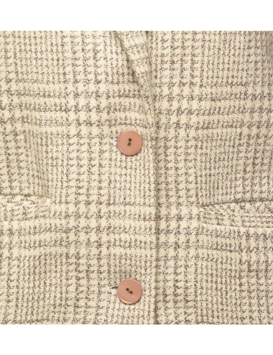 Houndstooth Light Brown & Cream Contrast Collar Blazer - L