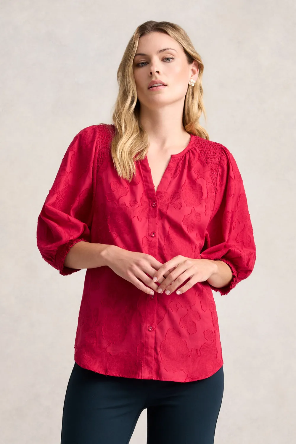Jacquard Smocked Blouse