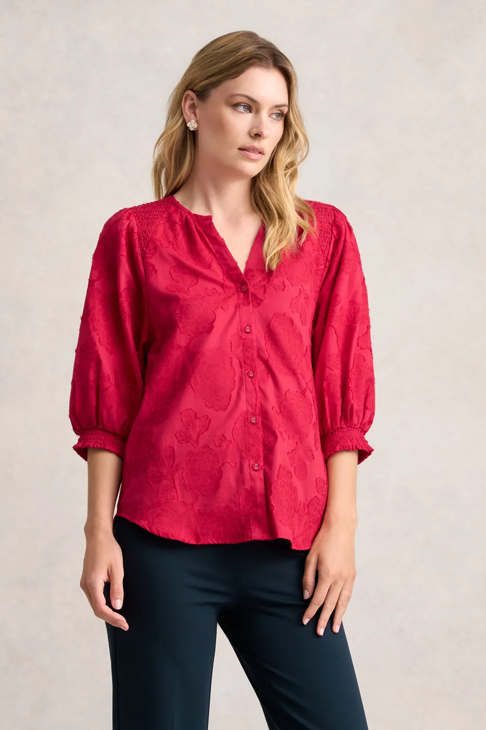 Jacquard Smocked Blouse