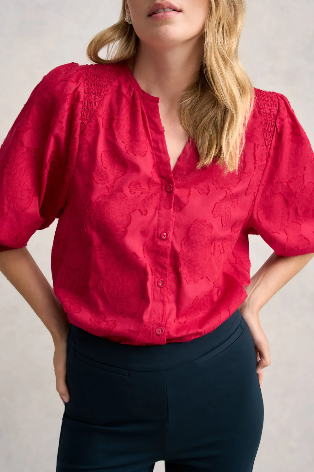 Jacquard Smocked Blouse
