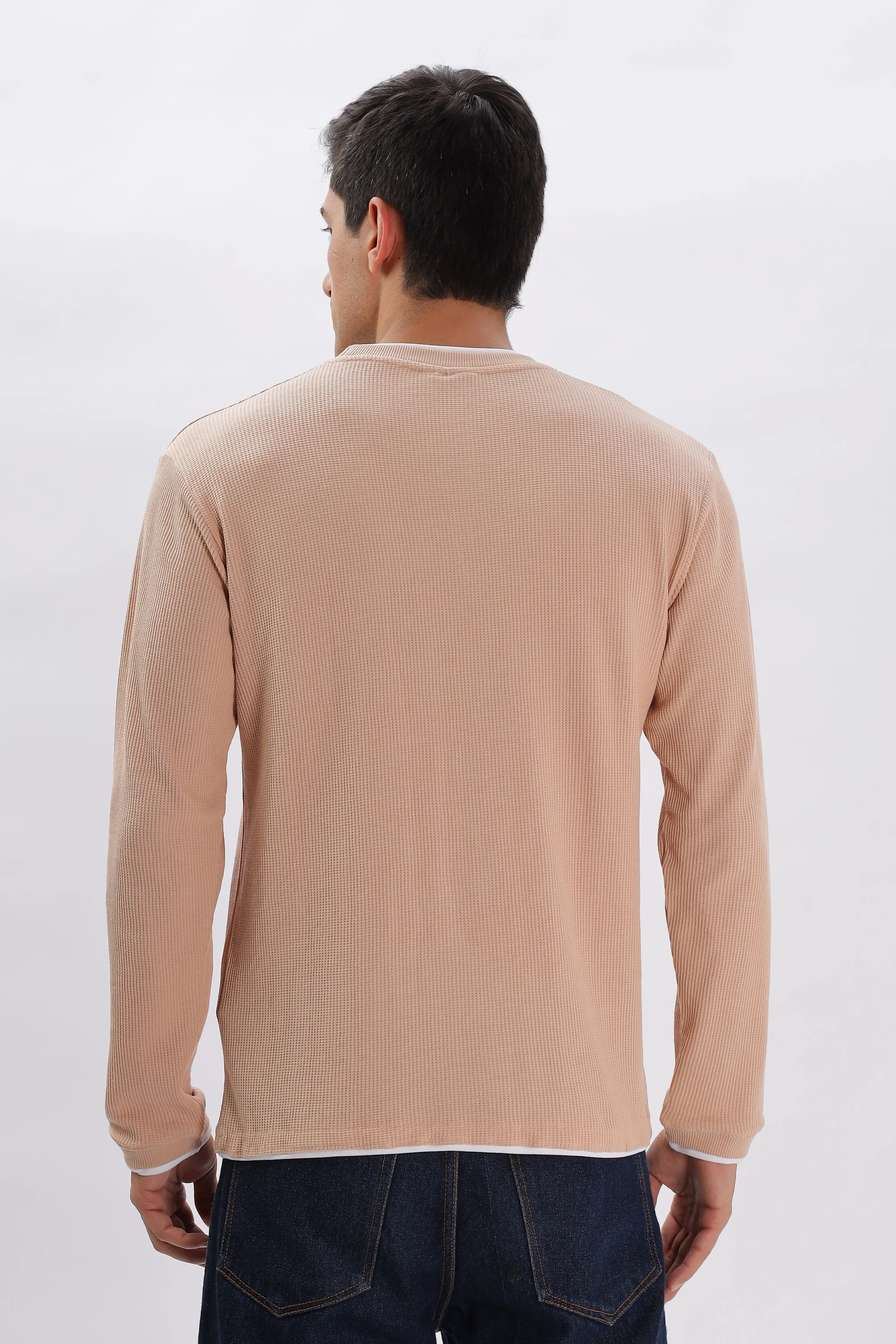 Knitted Full Sleeve T-Shirt: Peach