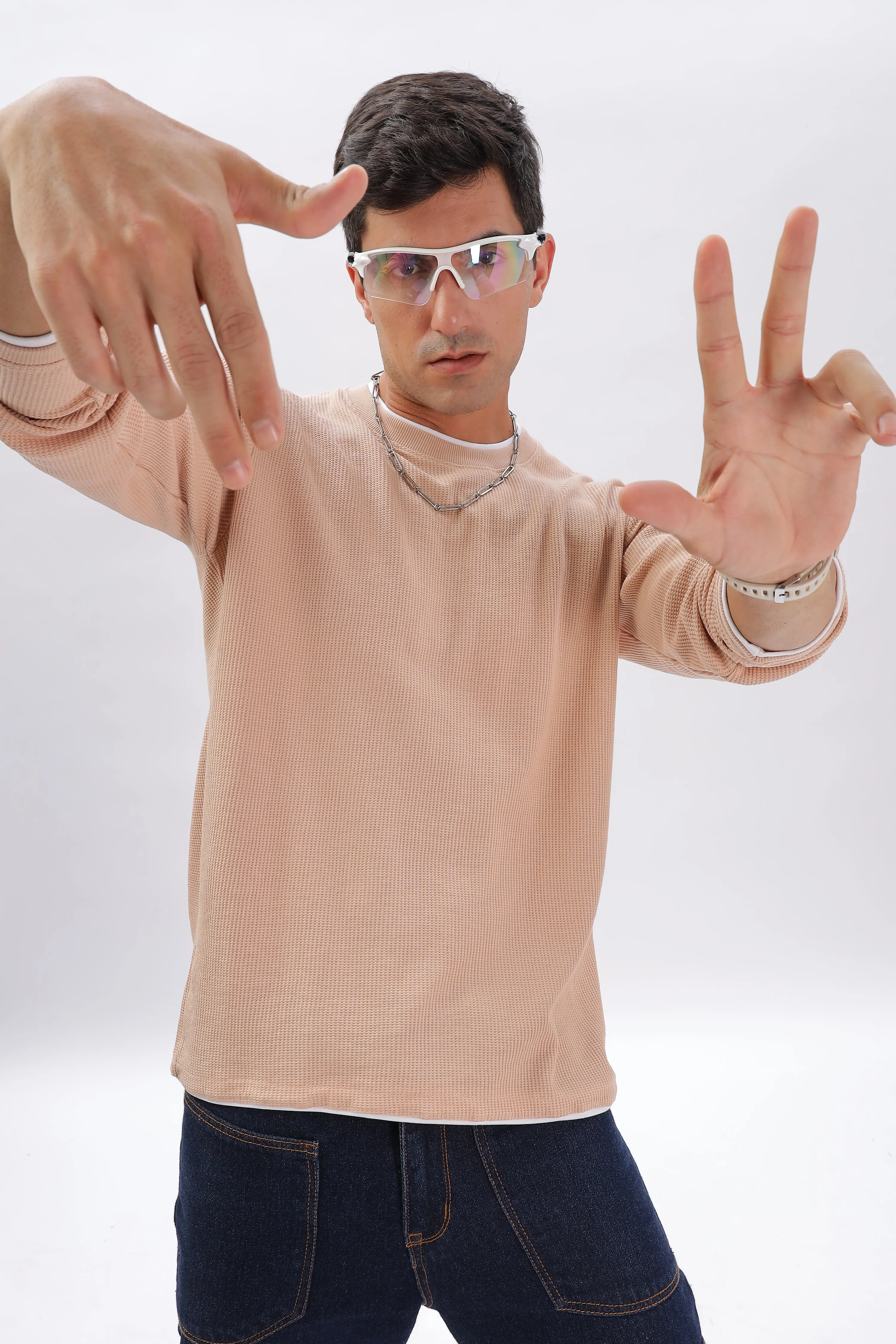 Knitted Full Sleeve T-Shirt: Peach