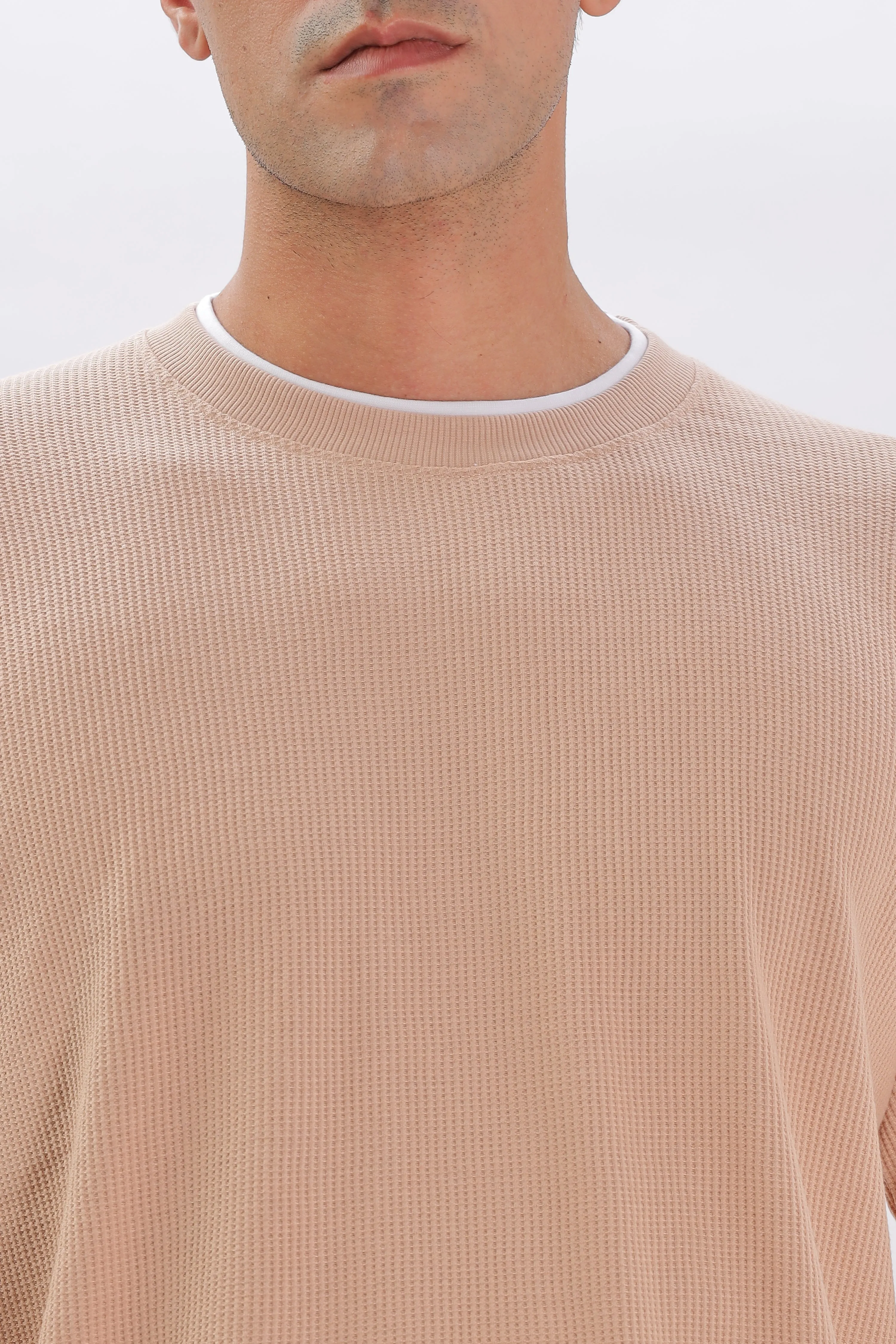 Knitted Full Sleeve T-Shirt: Peach