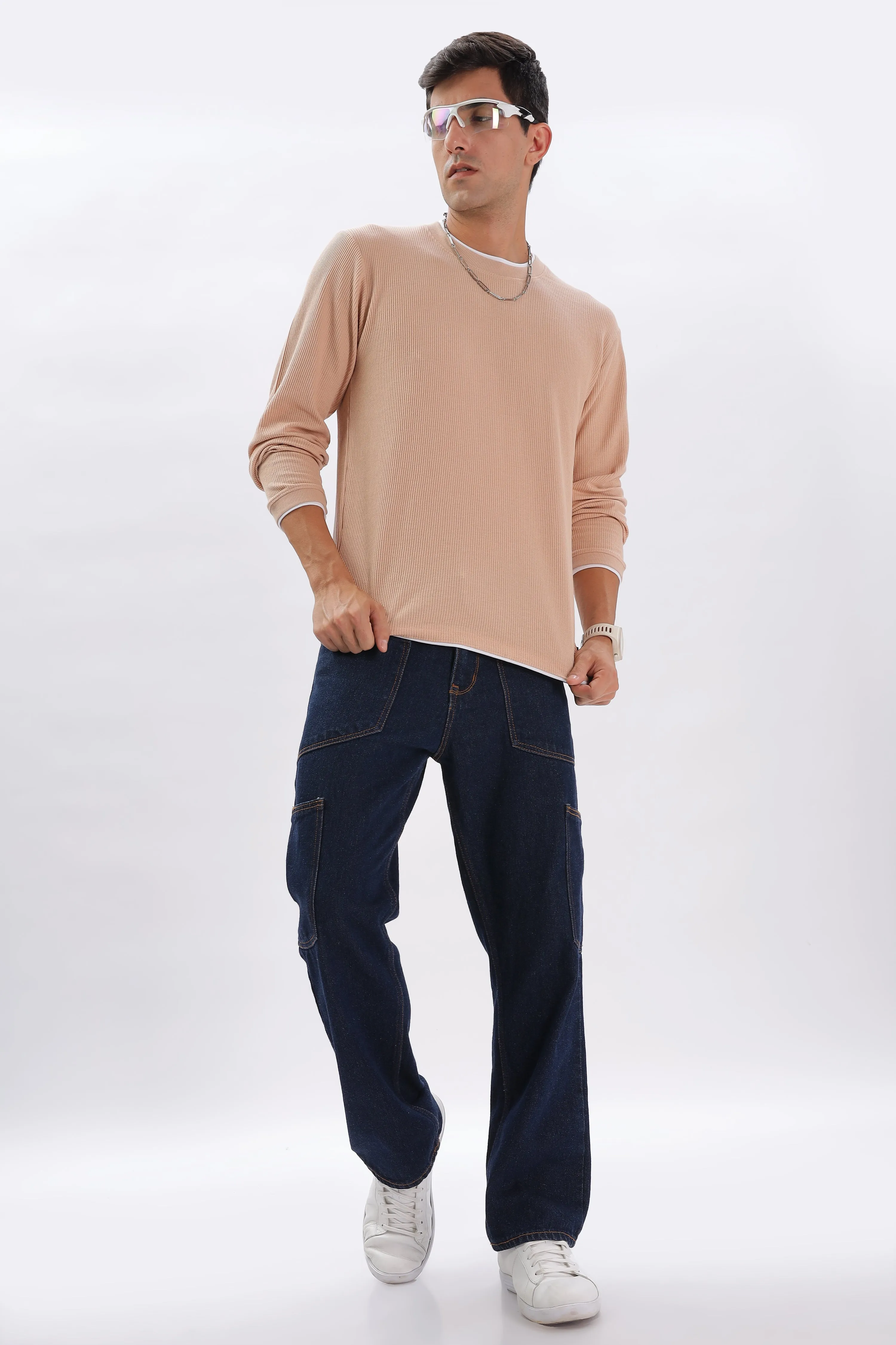Knitted Full Sleeve T-Shirt: Peach