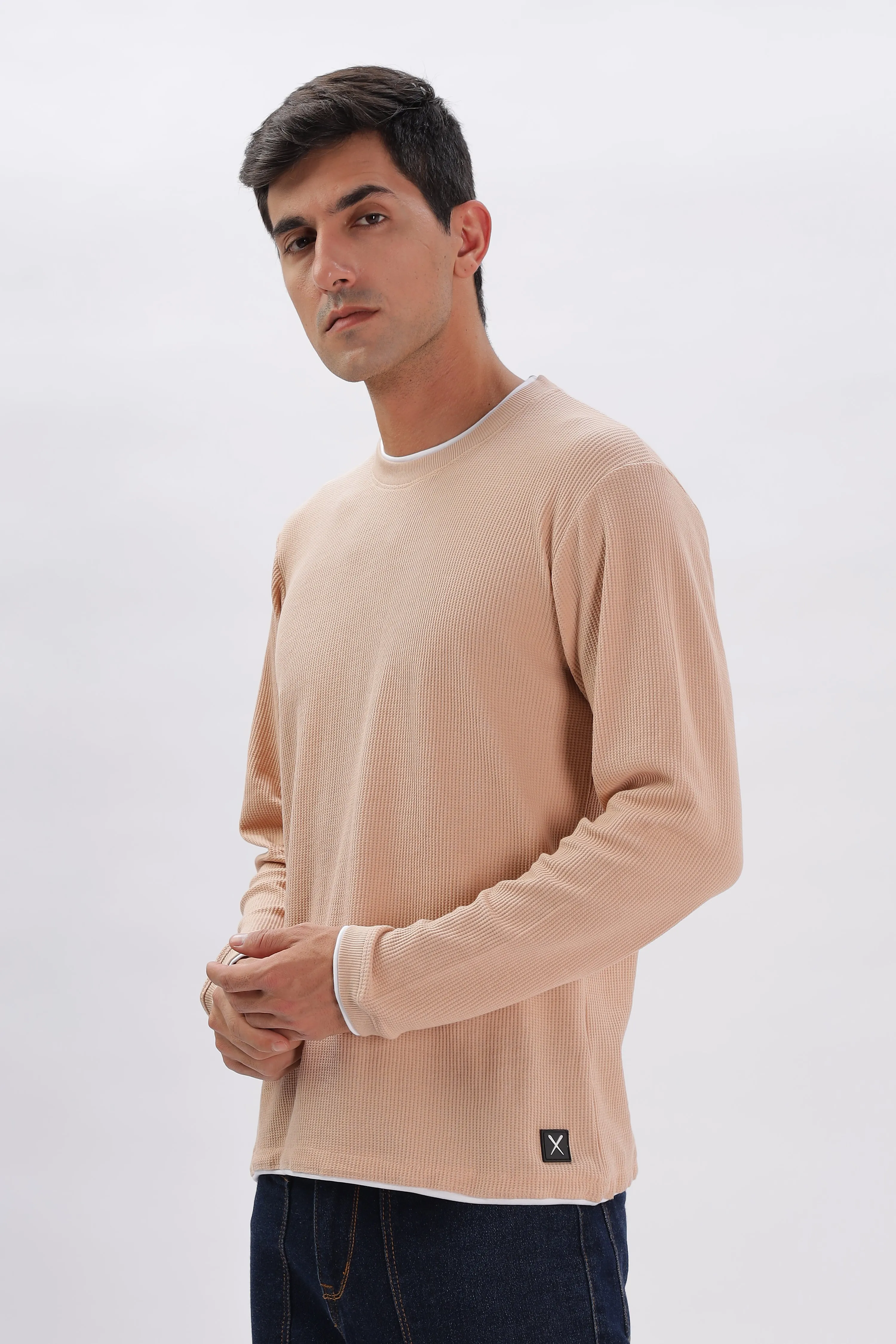 Knitted Full Sleeve T-Shirt: Peach