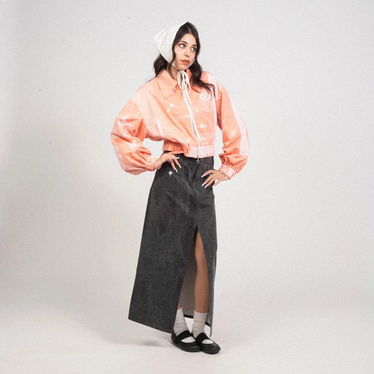 [MINJUKIM] SHADOW FLORAL BOMBER JACKET _ ORANGE PRINT