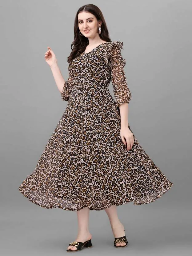 Monochrome Georgette A-line Midi Dress