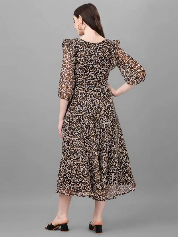 Monochrome Georgette A-line Midi Dress