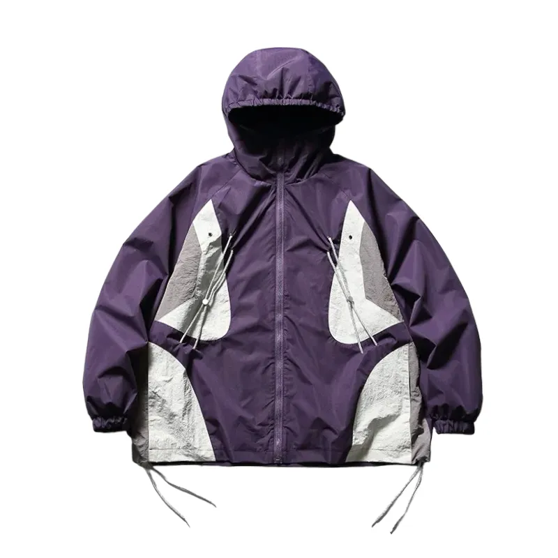 Outdoor oversized windbreaker with color block panels