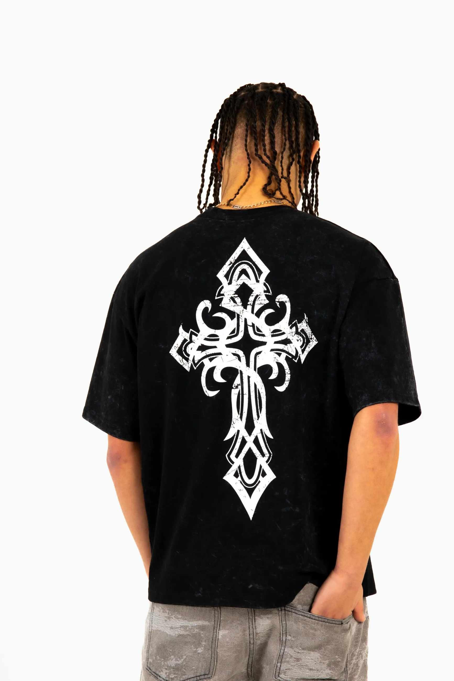 Oversized Premium Black 'Eternal Paradise' Printed T-Shirt