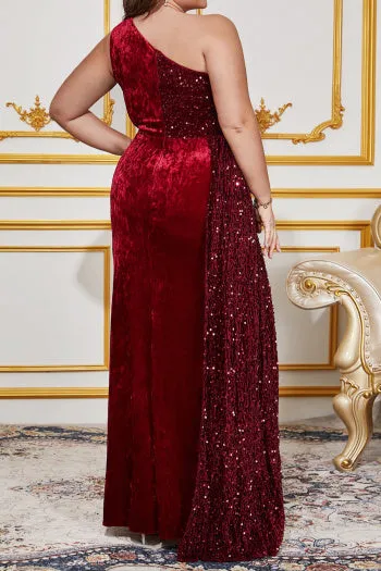 Plus Size Elegant Velvet Sequins Maxi Dress
