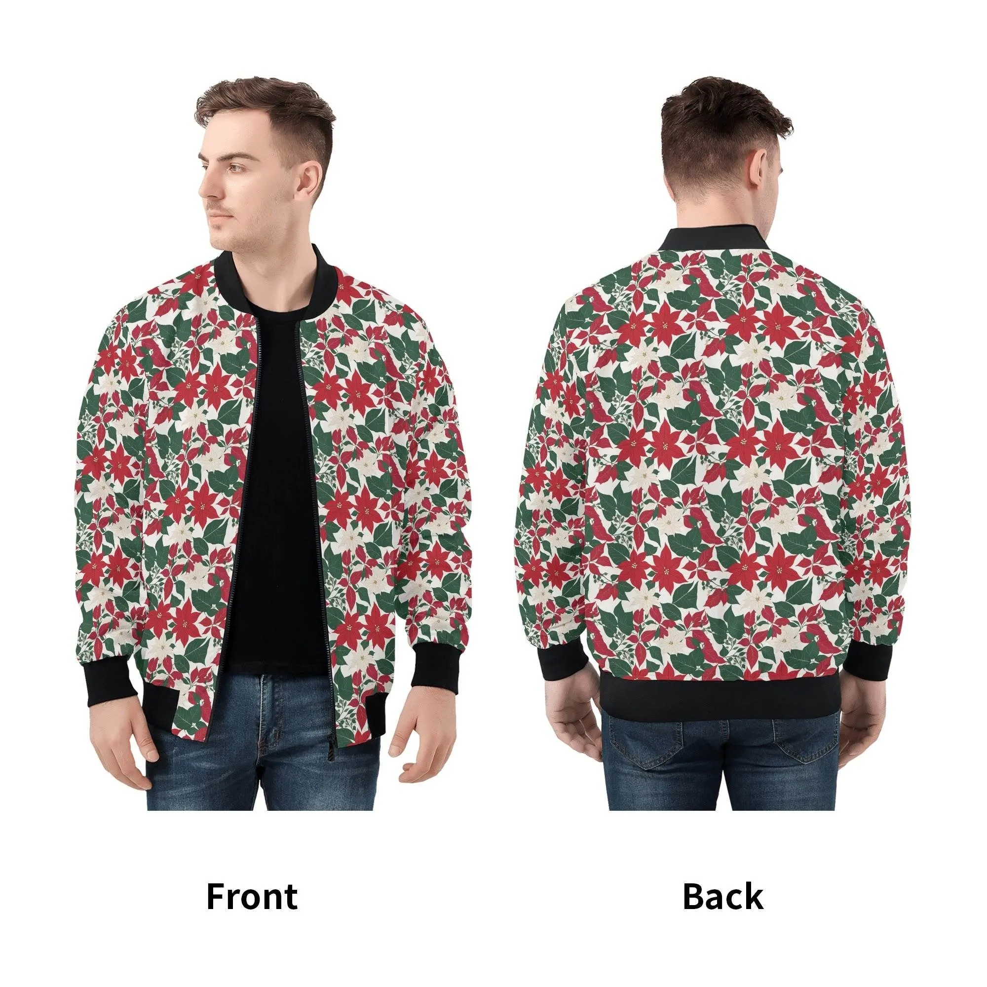 Red and White Poinsettia Flower Unisex Zip Up Track Jacket