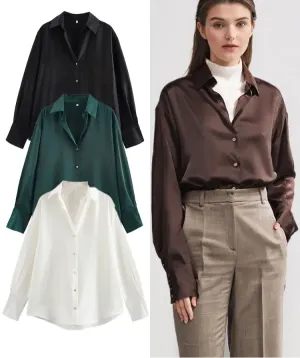 Sorrel Satin Button-Up Shirt  Effortless Work to Evening Elegance