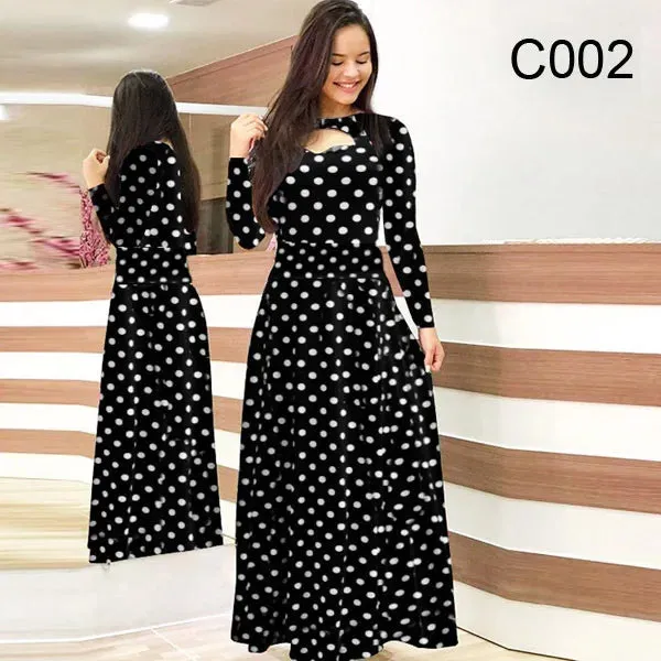 Spring /Autumn Fashion Flower Long Sleeved Dress for Women Elegant Maxi Robe