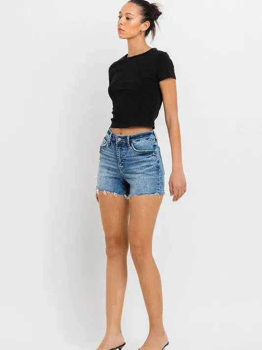 VERVET by Flying Monkey Stay Ready High Rise Raw Hem Denim Shorts