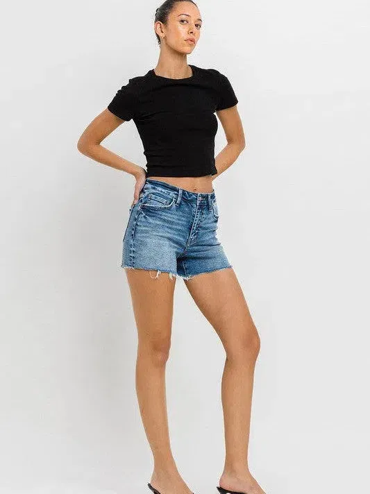 VERVET by Flying Monkey Stay Ready High Rise Raw Hem Denim Shorts