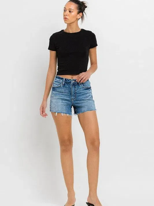 VERVET by Flying Monkey Stay Ready High Rise Raw Hem Denim Shorts