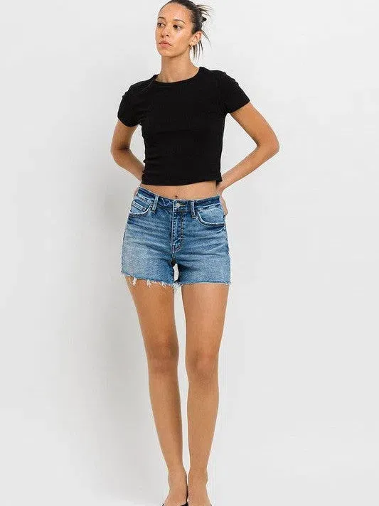 VERVET by Flying Monkey Stay Ready High Rise Raw Hem Denim Shorts