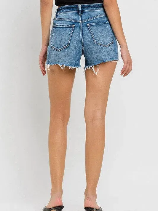 VERVET by Flying Monkey Stay Ready High Rise Raw Hem Denim Shorts