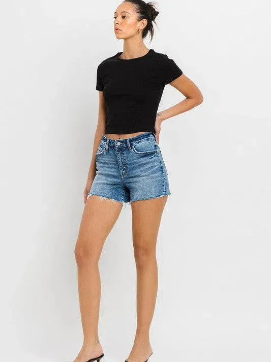 VERVET by Flying Monkey Stay Ready High Rise Raw Hem Denim Shorts