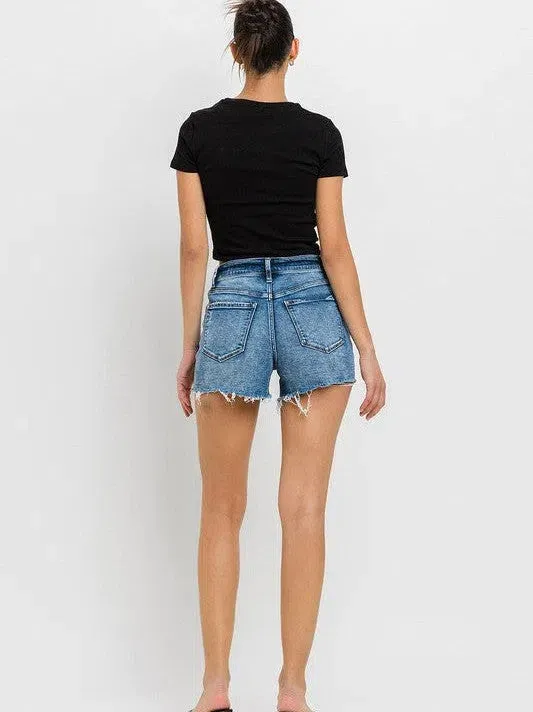 VERVET by Flying Monkey Stay Ready High Rise Raw Hem Denim Shorts