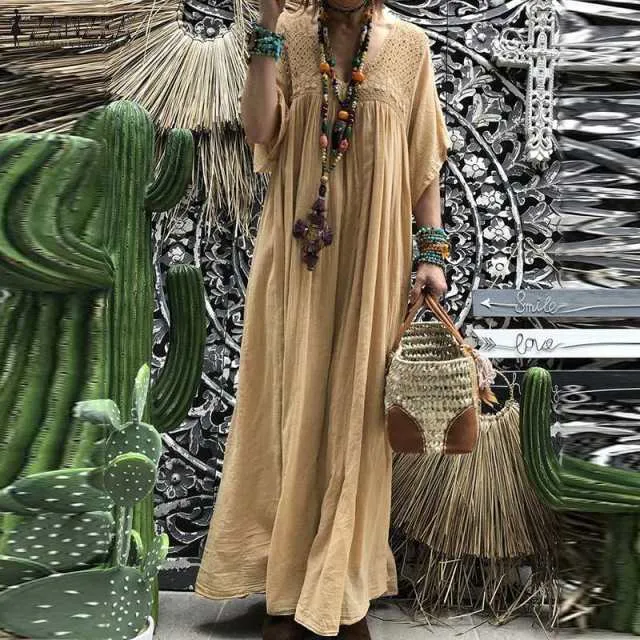 Vintage Boho Flare Sleeve Maxi Sundress