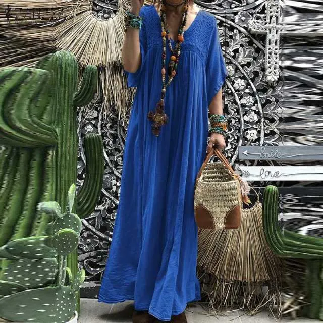 Vintage Boho Flare Sleeve Maxi Sundress