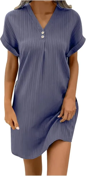 Womens 2025 Button Down Summer Dress Spring Flutter Sleeve Cotton Linen Dress Plus Size Beach A Line Casual Dress