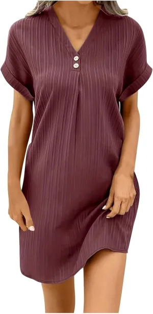 Womens 2025 Button Down Summer Dress Spring Flutter Sleeve Cotton Linen Dress Plus Size Beach A Line Casual Dress