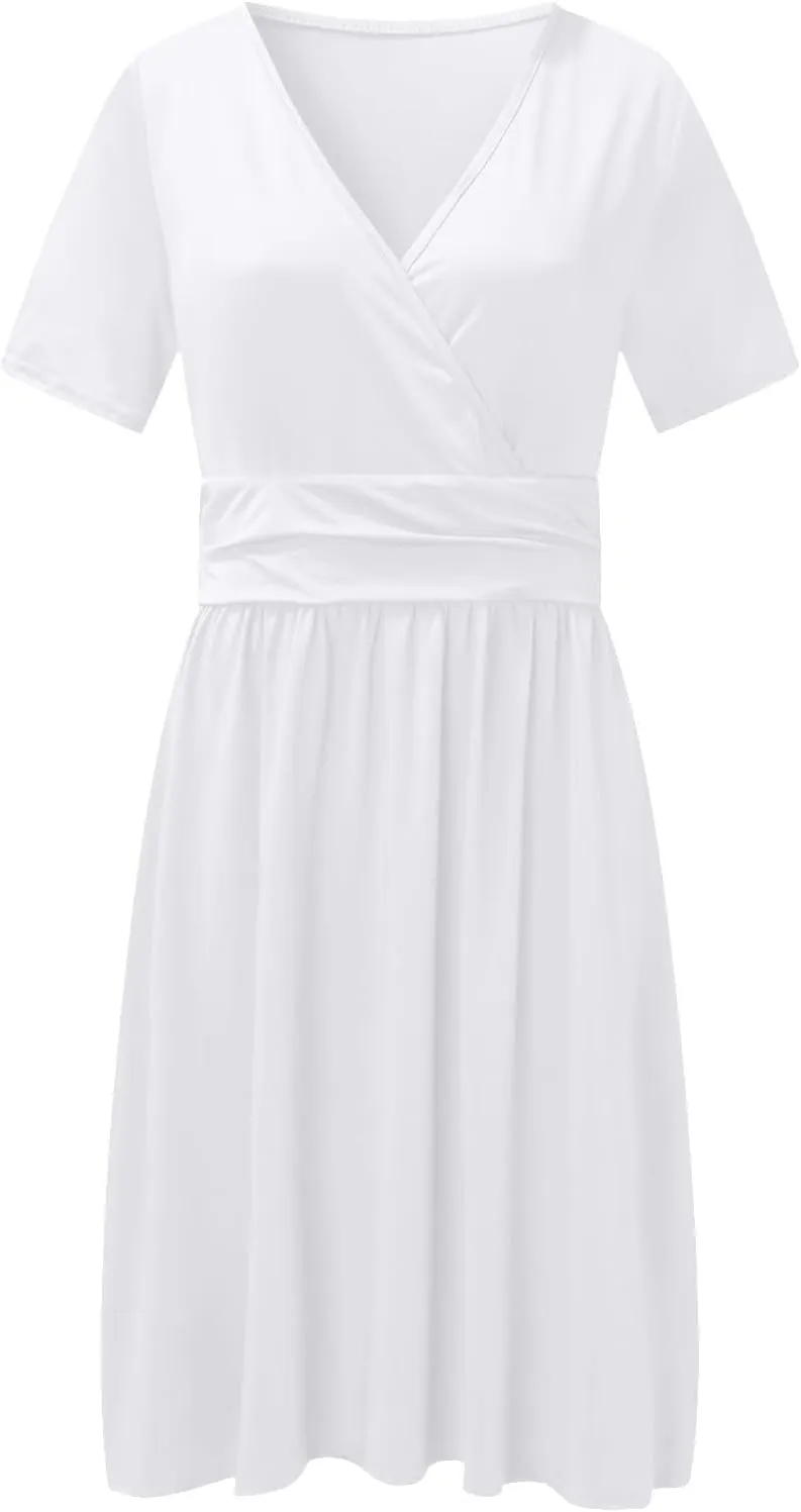 Women's Fashion Short Sleeve Printed Pocket Midi Length Casual Skirt Mix Dresses for Women