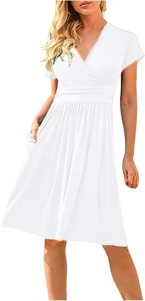 Women's Fashion Short Sleeve Printed Pocket Midi Length Casual Skirt Mix Dresses for Women
